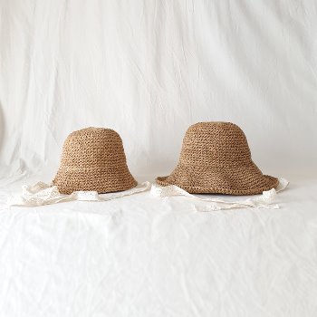 [맘커플] 아기 유아 레이스 라피아햇 버킷햇 벙거지 여름 밀짚 모자 엄마랑 커플